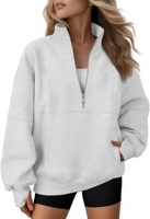 Sudadera con capucha y cuello alto de algodón con cremallera corta de forro polar para mujer, con logo personalizado, estilo oversize