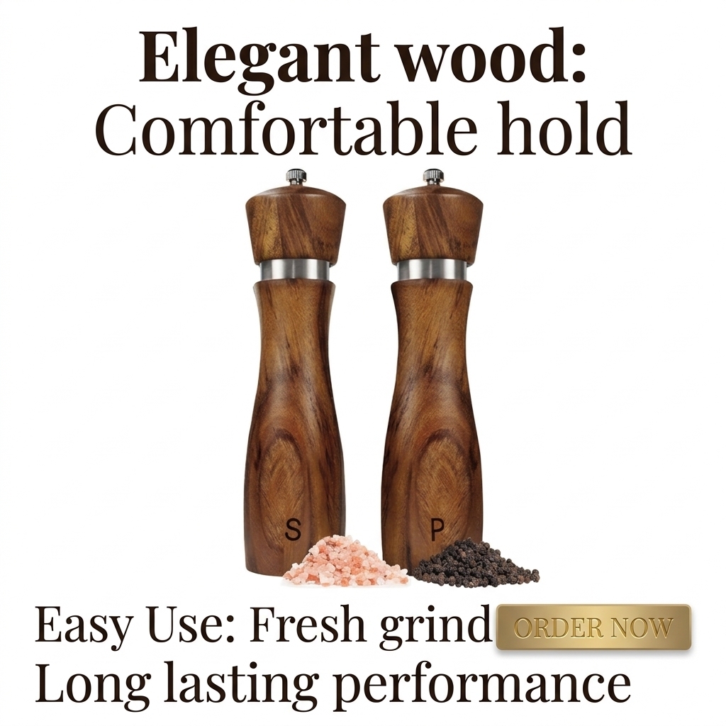 Elegant Modern Eco-Friendly Set Of 2 Acacia Wood Salt And Pepper Shakers With Ceramic Core Grinder For Spice Use · image 2