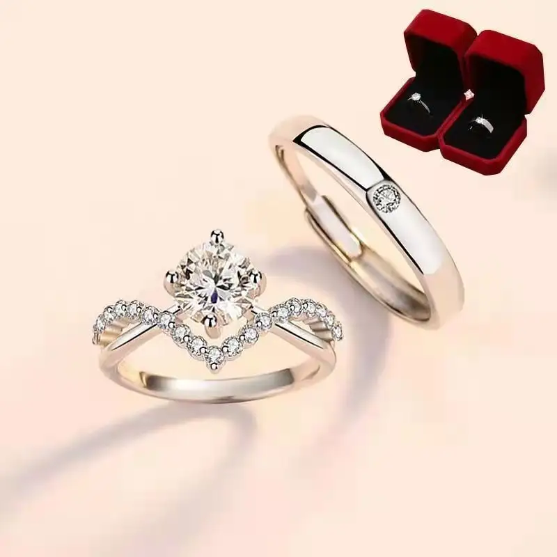 जिरकोन मोइसानाइट हीरे की अंगूठी लेडी हीरे की अंगूठी फैशन युगल अंगूठी