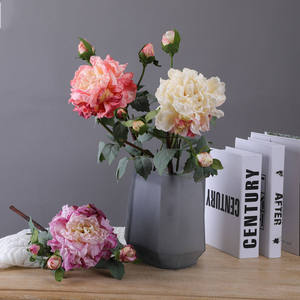 Pivoines artificielles en tissu de soie à 4 têtes, couleurs rose, violet, champagne, avec bords brûlés, pour centres de table – Vente en gros, produit phare - Product Image 4