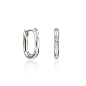 925 <b>Sterling</b> <b>Silver</b> O Shape <b>Hoop</b> Stud Earrings Single Diamond Look Rhodium Plated Brass Elegant Simple Jewelry for Women - Product Image 4