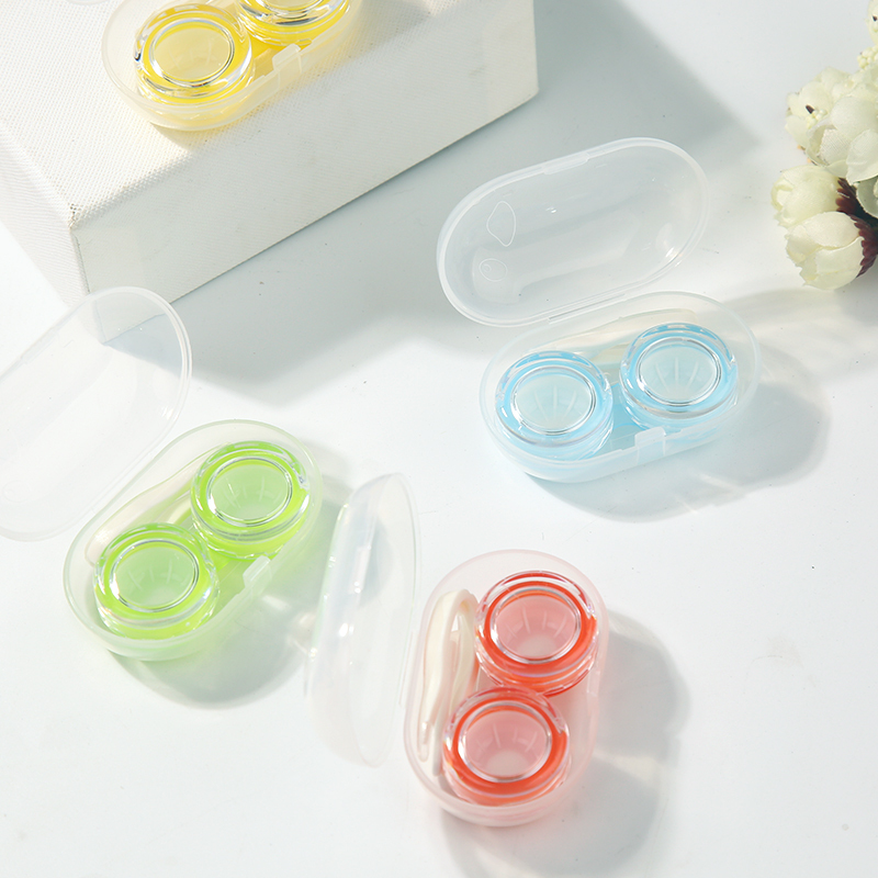 Wholesale High quality plastic Contact Lenses Cases boxes candy color transparent contact lens case