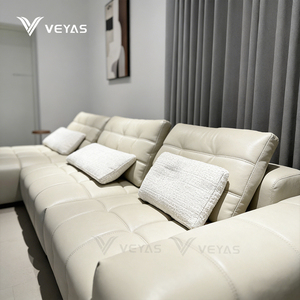 Nouveau canapé d'angle sectionnel en cuir véritable marron minimaliste tendance, luxe, 2, 3, 4 places, rembourrage incurvé en peluche - Product Image 3