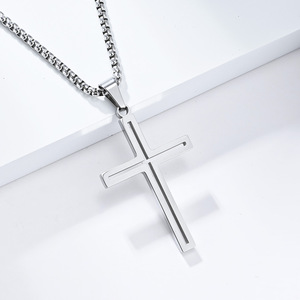 Cross-border minimalist hip-hop <b>titanium</b> steel hollow cross necklace, unisex cool style, everyday wear accessory pendant - Product Image 3
