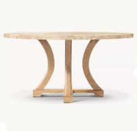 Table Ronde RH OEM avec Plateau en Marbre, Base Croisée, Design Mid-Century, Ensemble de Restaurant de Luxe, Meubles de Villa en Chêne