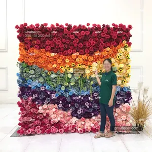 GNW Venda Quente Peça Central Parede Flores Artificiais Vermelho Rosa e Respiro de Bebê Decoração de Casamento