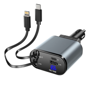 <span class=keywords><strong>Chargeur</strong></span> de station de téléphone de <span class=keywords><strong>voiture</strong></span> rétractable à charge rapide 120W <span class=keywords><strong>4</strong></span> en 1 Affichage numérique LED 2 câbles USB C 8 broches Adaptateur rapide PD - Product Image 2