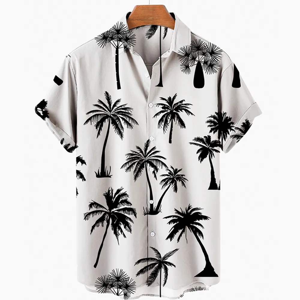 Fashion design summer short sleeve causal flower printed hawaii viscose rayon shirts for men