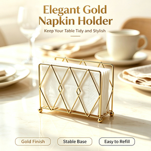 Porta Servilletas Geométrico de Metal Dorado <span class=keywords><strong>DaS</strong></span>, Dispensador Decorativo de Servilletas de Alambre para Mesa de Comedor, Cocina, Decoración de Mesa de Restaurante - Product Image 2