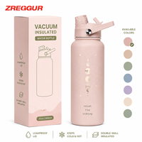 Botella de Agua Aislada al Vacío Personalizada de 32 oz con Tapa de Paja y Asa, Botella de Doble Uso de Acero Inoxidable 304 para Regalos Promocionales