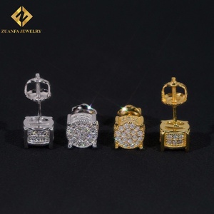 เครื่องประดับ925สเตอร์ลิงเงิน VVS Moissanite 6.6มม. ต่างหูฮิปฮอปชุบทองใช้ได้ทั้งชายและหญิง - Product Image 2