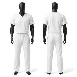 Sales Blackhardson 180 GSM Polyester Spandex Stretch Canvas <b>White</b> Medical Scrub Uniform Custom Logo V Neck <b>Jogger</b> Set Hospital - Product Image 1