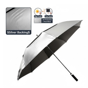 Parapluie de golf avec dos argenté, armature en fibre de verre, robuste, ventilé, protection anti-UV, poignée droite, personnalisé, surdimensionné 190T - Product Image 1