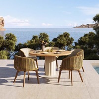 Modernes Komfortables Massivholz-Teak Outdoor-Esstisch- und Stuhl-Set für Villa und Park