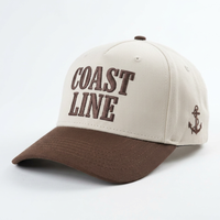 Gorra de béisbol trucker snapback de 5 paneles con visera curva, bordado 3D personalizado, de algodón twill bicolor, estilo A-Frame y corona alta, al por mayor