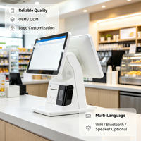 Terminal de Pago POS Blanco con Impresora Integrada de 58 mm, Escáner, Caja Registradora Autoservicio para Tiendas, Pantalla Táctil Dual de 15.6 Pulgadas