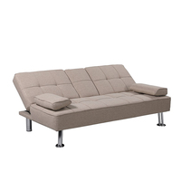 Canapé-lit convertible en lin beige, avec porte-gobelets et dossier réglable, idéal pour les petits appartements et les chambres d'hôtes, certifié BSCI