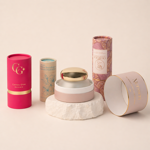 Emballage en tube de papier pour crème cosmétique pour le visage, impression dorée, tube en carton kraft recyclable, boîte cylindrique pour parfum - Product Image 1