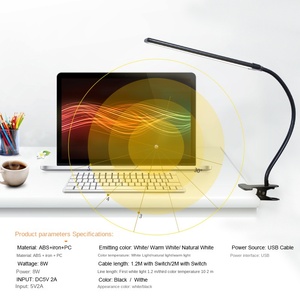 Lampe de bureau LED à pince pour la maison et le bureau - Bras flexible en métal à col de cygne, température de couleur réglable 2800K-6500K DC, design moderne - Product Image 3