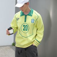 Pull Polo Tricoté Homme Hiver Personnalisé avec LOGO, Motif Jacquard Décontracté, Style Vintage Football, Maille Jersey