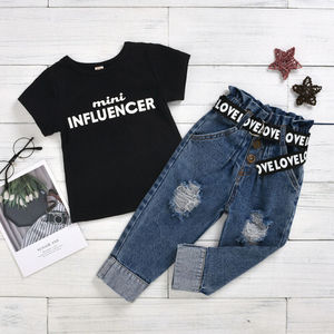 Conjuntos de Ropa de Verano para Niñas de 1 a 6 Años, Camisetas con Letras, Pantalones Vaqueros, Conjuntos de Ropa - Product Image 2