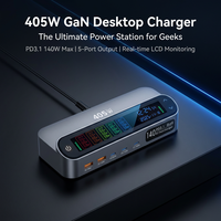 Chargeur rapide USB-C 30W à 2 ports avec écran LCD et câble rétractable pour ordinateur portable, téléphone portable, tablette - Alimentation universelle de bureau