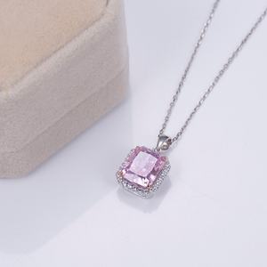 Collar Messi Jewelry MSN-657 con Diamante de Carbono Rosa de 5 Quilates, Circonita Cúbica, Corte Radiante, Colgante de Plata para Decoración Diaria - Product Image 3