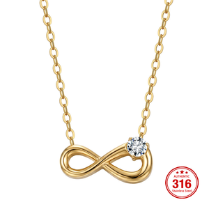 Collana con Ciondolo a Forma di 8 <span class=keywords><strong>Infinito</strong></span> <span class=keywords><strong>Amore</strong></span>, Placcata in Oro PVD, Acciaio Inossidabile 316L con Zirconi Scintillanti per Donne - Product Image 2
