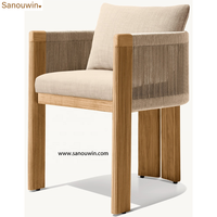 Chaise de salle à manger en teck moderne, confortable et durable, avec dossier en forme de barillet, en corde tressée, pour une utilisation en extérieur par tous les temps
