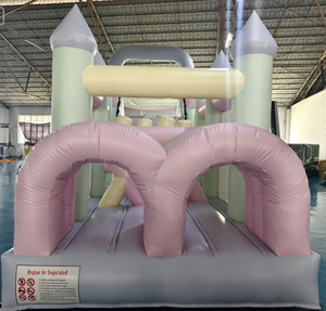 Parcours d'obstacles gonflable rose <span class=keywords><strong>pastel</strong></span> avec toboggan et piscine pour enfants, divertissement extérieur commercial - Product Image 4