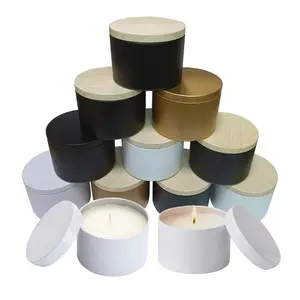 Wholesale 4oz 8oz Empty Round Seamless Matte Black Candle Tins Metal Packing Tin Container With Lids Tin Boxes