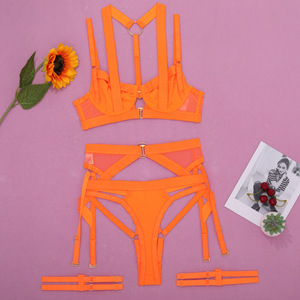 Multi‑Strap Harness <b>Lingerie</b> 3Pcs <b>Set</b> Cutout Underwire Bra <b>Suspender</b> Garter Belt Thigh Straps Women Sexy Underwear Wholesale - Product Image 4