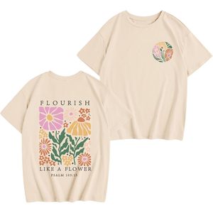 เสื้อยืดลายดอกไม้สำหรับผู้หญิง FOXA ผ้าฝ้าย 100% ระบายอากาศได้ดี ทรงปกติ พิมพ์ลายข้อพระคัมภีร์คริสเตียน บทสดุดี 103:15 - Product Image 1