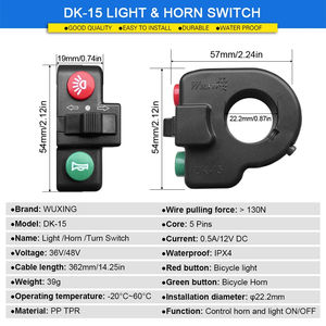 Feu avant et arrière de vélo électrique, 36V, 48V, DK336/DK-15, interrupteur tournant, câble étanche, éclairage LED, pièces de vélo électrique - Product Image 3