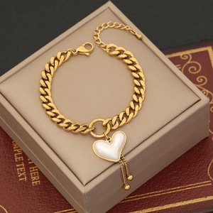 Collar de alma gemela de plástico perla corazón oro sólido Acero inoxidable corazón collar pulsera minimalista amante joyería corazones borla - Product Image 2