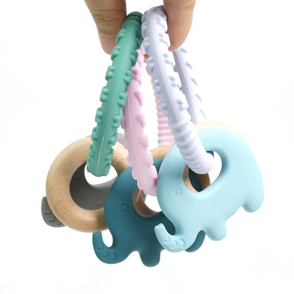 Chocalho sensorial de silicone para bebês, brinquedo fofo em forma de elefante, novo design, 2024