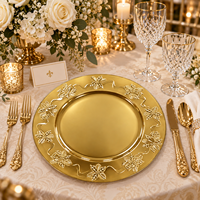 33cm Kunststoff-Platzteller Pulverbeschichtet Luxuriös Geprägter Blumenrand Elegante Grüne Tischdekoration für Hochzeitsempfänge