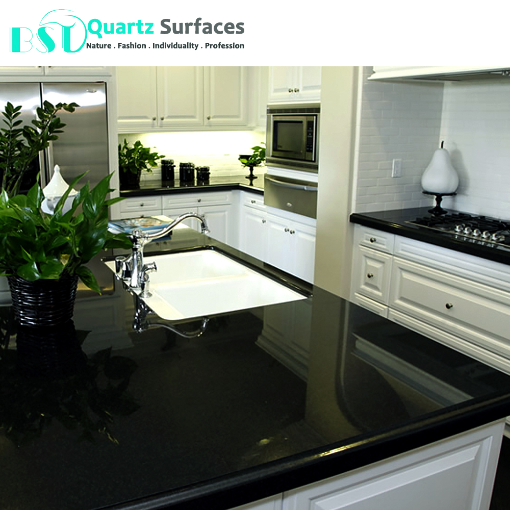 Dark Green Quartz Countertops Modern Design, NSF Certified
