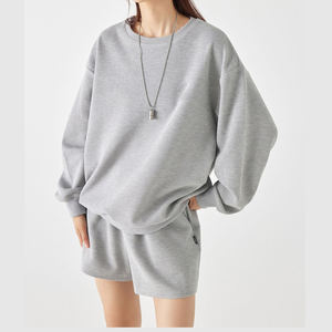 Felpa personalizzata Waffle girocollo manica lunga con Shorts tuta sportiva 2023 estate nuovo Set Casual da <span class=keywords><strong>donna</strong></span> due pezzi - Product Image 6