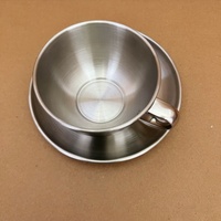 Ensemble de tasses à café, tasse à expresso en acier inoxydable 18/8 avec soucoupe et cuillère, tasse à boisson pour latte, cappuccino, lait, thé