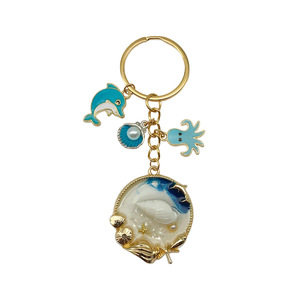 Porte-clés en alliage de la série Blue Ocean avec breloques dauphin, pieuvre et coquillage – Accessoire cadeau unisexe - Product Image 5