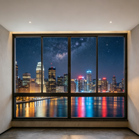 Ventana Corredera de Doble Acristalamiento Templado con Marco Ultrafino, Vista Panorámica, Perfil de Aleación de Aluminio con Rotura de Puente Térmico para Casa o Villa