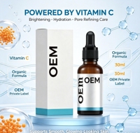Sérum Visage Bio Anti-Âge et Anti-Rides à la Vitamine C 30ml, Hydratant, Éclaircissant, Réducteur de Pores, Marque Privée OEM