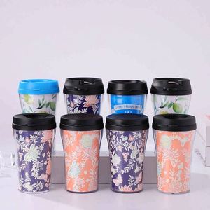 Floral Design <b>Reusable</b> Plastic Travel <b>Mug</b> with Hinged Lid Anti-corrosion Coating & Food Safe for Adults Outdoor Use - Product Image 1