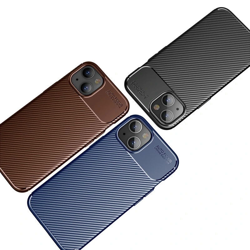 Carbon Fiber Skin Soft TPU Bumper Cover Auto Focus Phone Case For iPhone 13 Mini 13 Pro Max 12 Pro XR XS X