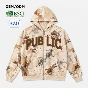 เสื้อฮู้ดดี้ผู้ชายไซส์ใหญ่ ซิปหน้า ผ้าฝ้าย 100% พิมพ์ลายทั้งตัว สไตล์สตรีทแวร์ หนานุ่ม ปักลายเชนีล ผู้ผลิตเสื้อฮู้ดดี้ชาย - Product Image 1