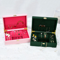 Boîte de rangement pour boucles d'oreilles et bagues en cuir PU personnalisé, grande capacité, double couche, compartimentée, boîte de rangement pour bijoux, cadeau