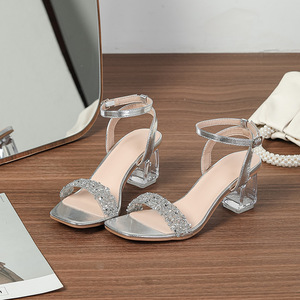 Fashion high-heeled sandals with open <b>toe</b>, elegant crystal heel, thick heel women's 2026 new style cool shoes for ladies - Product Image 5