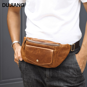 Dujiang Genuine Leather Waist <b>Bag</b> Men's Multi-Functional Chest <b>Bag</b> Brown Outdoor Casual Style - Product Image 1