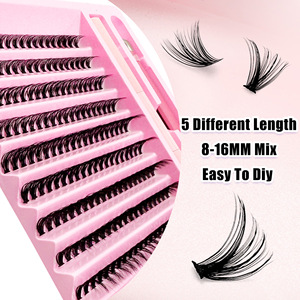 Kit de pestañas postizas, 144 pares, rizadas, gruesas, con tallo de algodón negro, con pegamento y pinzas para extensión DIY - Product Image 3